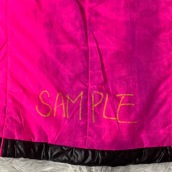 SUGARFLY Quilted Puffer Moto Jacket Coat Zip Up Pockets Black Neon Pink Medium - Picture 10 of 13